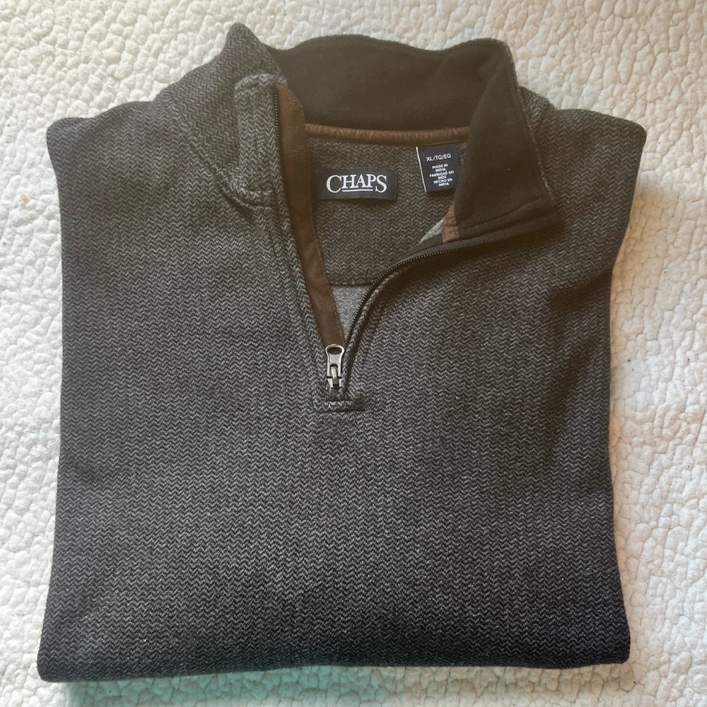 Chaps Men's Gray 3/4 Zip Sweater, Size XL